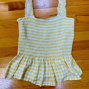 Gingham peplum top in yellow